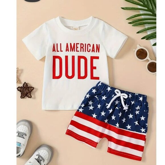 Other - 2 piece Baby Boys "All American Dude"  T-shirt and Shorts Set for Independence D